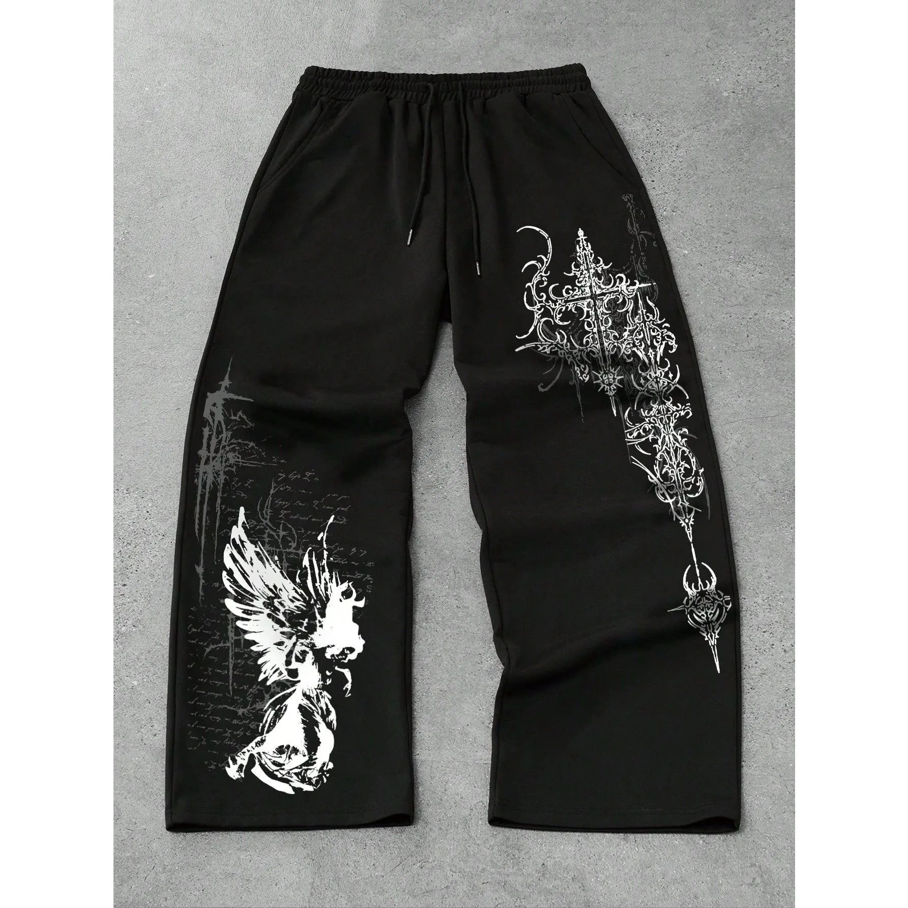 Men's and Women's Y2K Gothic Angel Print Wide Leg Sports Pants Street Wear Hip-hop Casual Drawstring Pants Harajuku Street Style