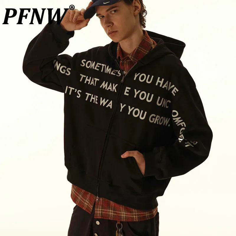 PFNW Men's Sweatshirt 2025FW 400G American Letter Print Hooded Trendy Korea fashion long sleeve male tops 28W8464