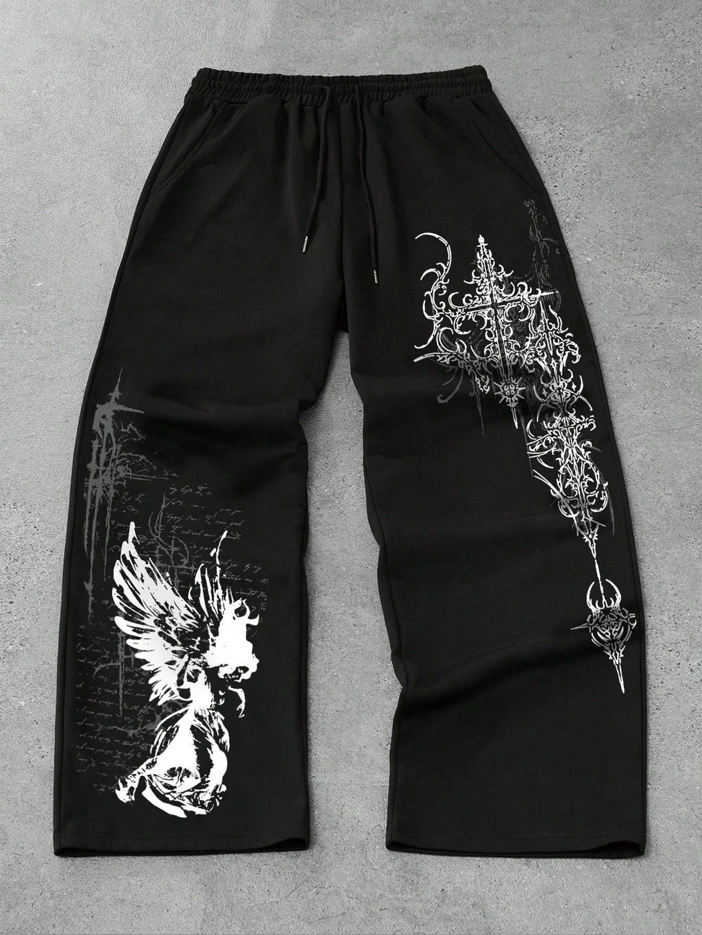 Men's and Women's Y2K Gothic Angel Print Wide Leg Sports Pants Street Wear Hip-hop Casual Drawstring Pants Harajuku Street Style