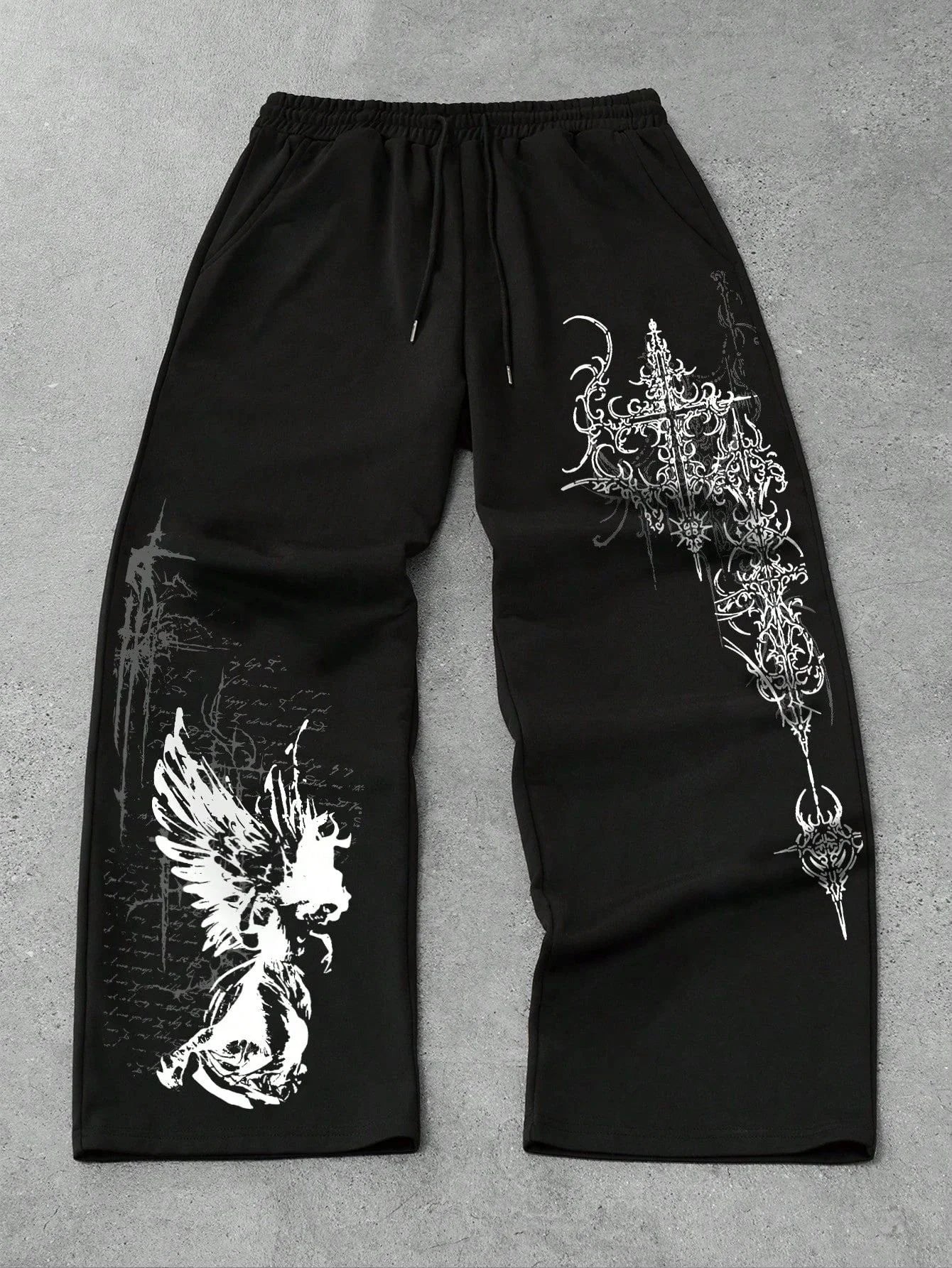 Men's and Women's Y2K Gothic Angel Print Wide Leg Sports Pants Street Wear Hip-hop Casual Drawstring Pants Harajuku Street Style