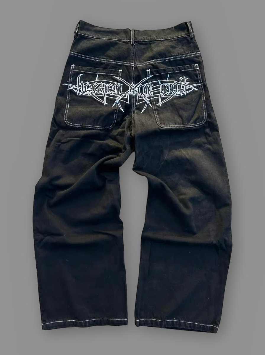Y2K Hip-Hop Gothic Pattern Print Jeans American Retro High Street Men Women Baggy Oversized Wide Leg Denim Pants Slouchy NM34