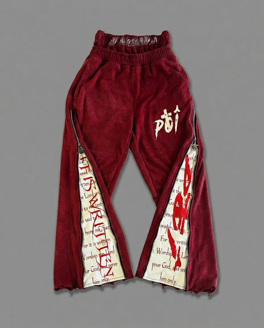 Loose Fit Zipper Printed Hip Hop Style Retro Dark Casual Pants Men Women Long Trousers Comfortable Polyester Fiber Straight Leg